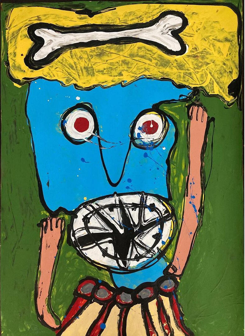 Blond cannibal speaking to the press